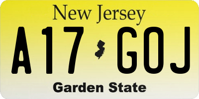 NJ license plate A17GOJ