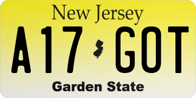 NJ license plate A17GOT