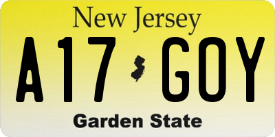 NJ license plate A17GOY
