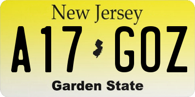 NJ license plate A17GOZ