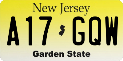 NJ license plate A17GQW