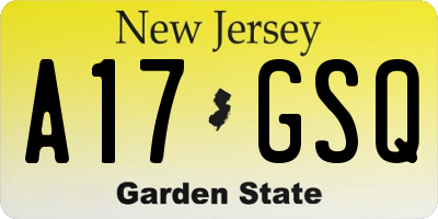 NJ license plate A17GSQ