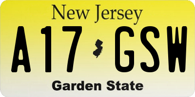 NJ license plate A17GSW
