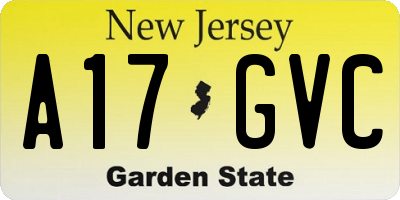 NJ license plate A17GVC