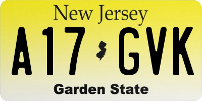NJ license plate A17GVK