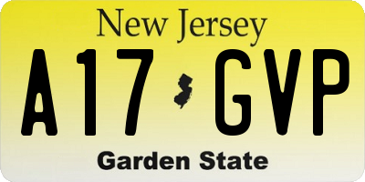 NJ license plate A17GVP