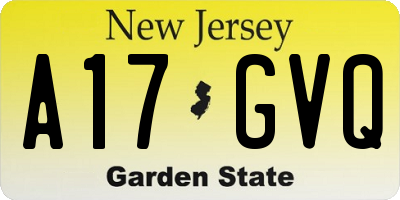 NJ license plate A17GVQ