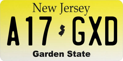 NJ license plate A17GXD