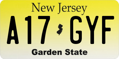 NJ license plate A17GYF