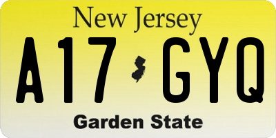 NJ license plate A17GYQ
