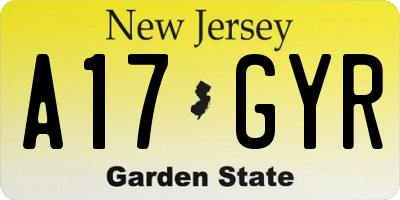 NJ license plate A17GYR