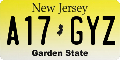 NJ license plate A17GYZ