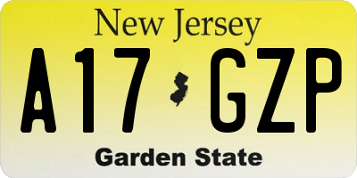 NJ license plate A17GZP