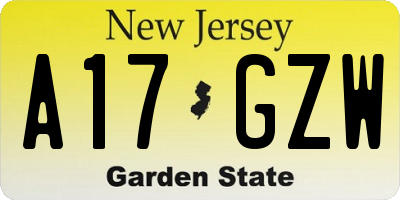 NJ license plate A17GZW