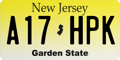 NJ license plate A17HPK