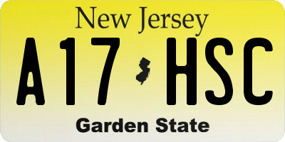 NJ license plate A17HSC