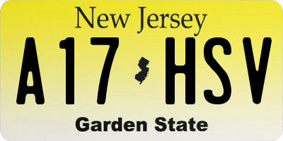 NJ license plate A17HSV