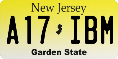 NJ license plate A17IBM