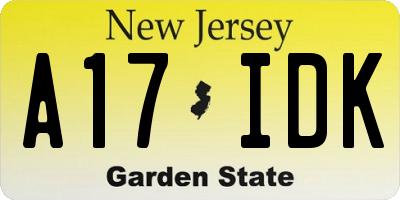 NJ license plate A17IDK