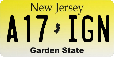 NJ license plate A17IGN