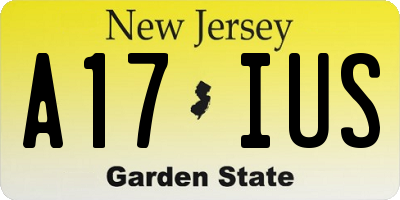 NJ license plate A17IUS