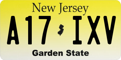 NJ license plate A17IXV