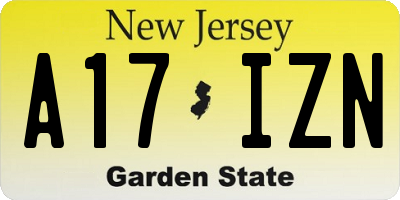 NJ license plate A17IZN