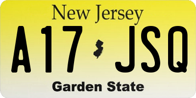 NJ license plate A17JSQ