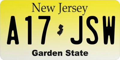 NJ license plate A17JSW