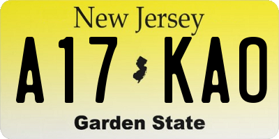 NJ license plate A17KAO