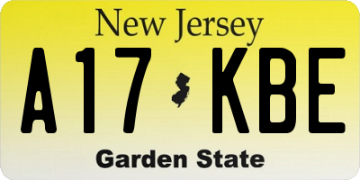 NJ license plate A17KBE