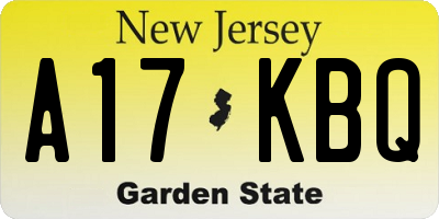 NJ license plate A17KBQ