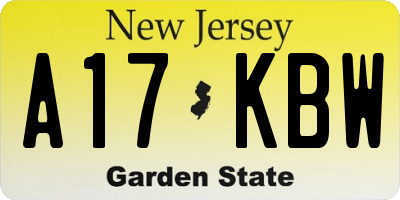 NJ license plate A17KBW