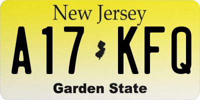 NJ license plate A17KFQ