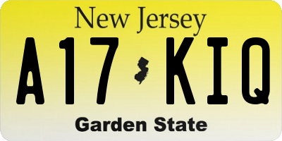 NJ license plate A17KIQ