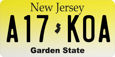 NJ license plate A17KOA