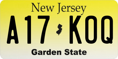 NJ license plate A17KOQ