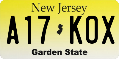 NJ license plate A17KOX