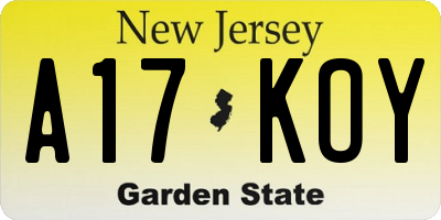 NJ license plate A17KOY