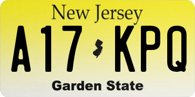 NJ license plate A17KPQ