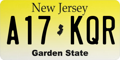 NJ license plate A17KQR