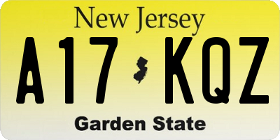 NJ license plate A17KQZ