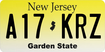 NJ license plate A17KRZ