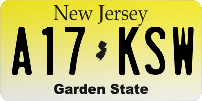 NJ license plate A17KSW