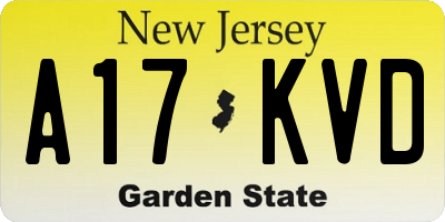 NJ license plate A17KVD