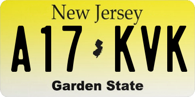 NJ license plate A17KVK