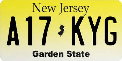 NJ license plate A17KYG