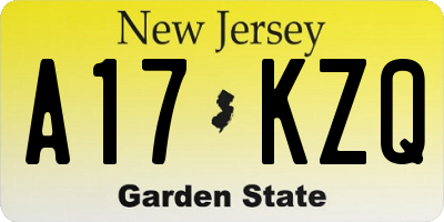 NJ license plate A17KZQ