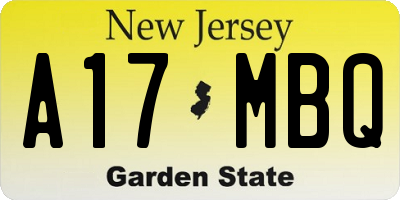 NJ license plate A17MBQ