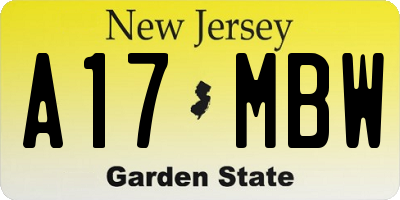 NJ license plate A17MBW